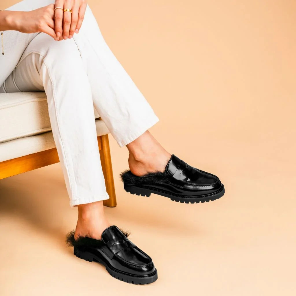 Penny Mule | Black Shearling