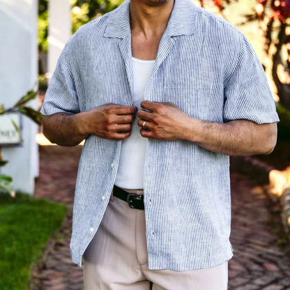 Linen Camp Shirt | White & Indigo
