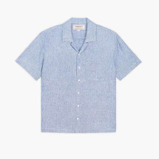 Linen Camp Shirt | White & Indigo