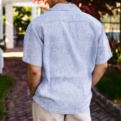 Linen Camp Shirt | White & Indigo