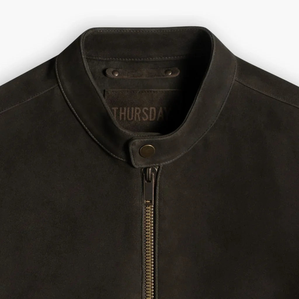 Racer Jacket | Dark Olive Suede