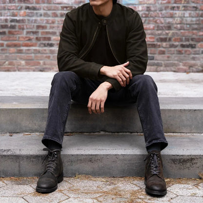 Racer Jacket | Dark Olive Suede