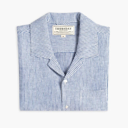 Linen Camp Shirt | White & Indigo