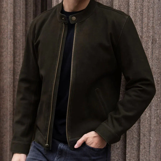 Racer Jacket | Dark Olive Suede