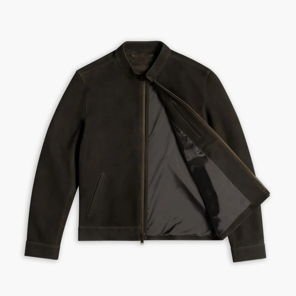 Racer Jacket | Dark Olive Suede