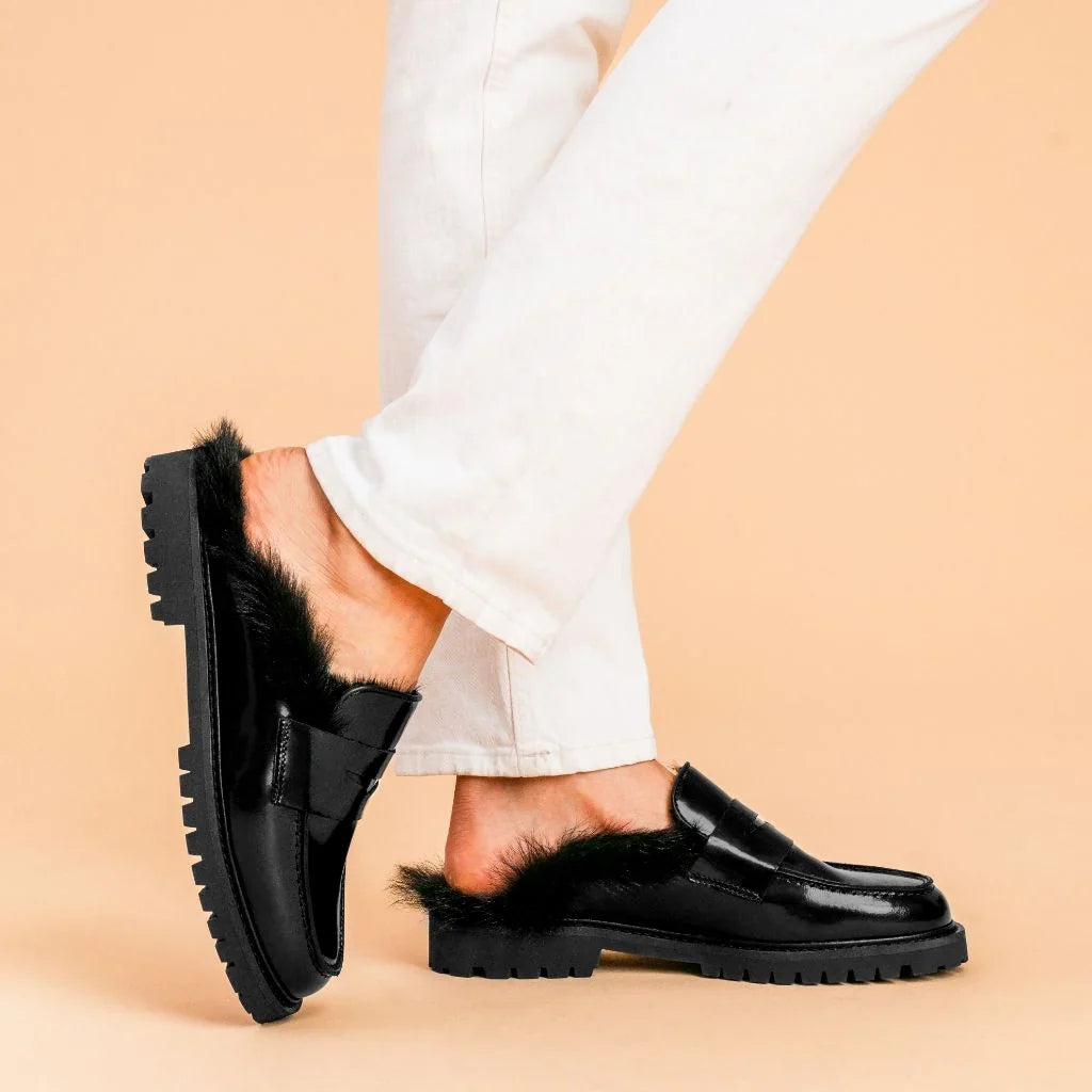 Penny Mule | Black Shearling
